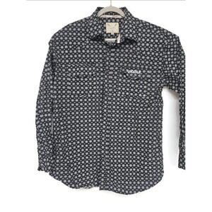 Vaccari Shirt Mens‎ Medium Black White Floral Print Western Pearl Snap Cotton